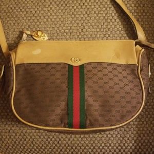 GUCCI Women's Handbag Purse Tan Brown Leather